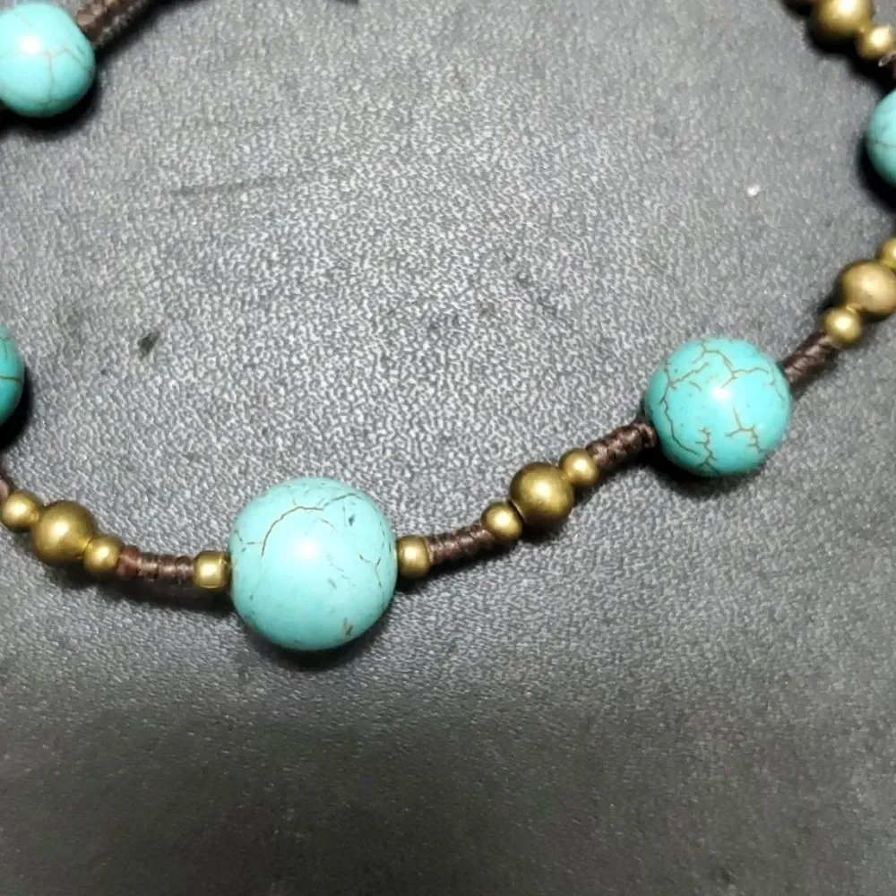 Brown and blue turquoise stone bracelet 6.25